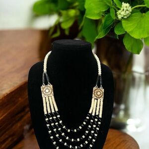 Authentic Black and Cream Beaded Necklace